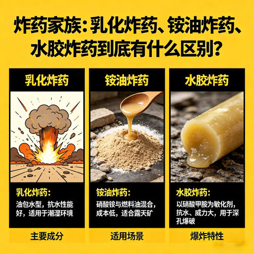 宁化炸药家族：乳化炸药、铵油炸药、水胶炸药到底有什么区别？